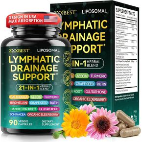 Lymphatic Drainage Supplements, Lymphatic Drainage Capsules - Wellness Formula Complex 21 in 1 Aescia, Turmeric, Bromelain, Echinacea & More - Lymph System Support (90 Cupsules) in Saudi Arabia
