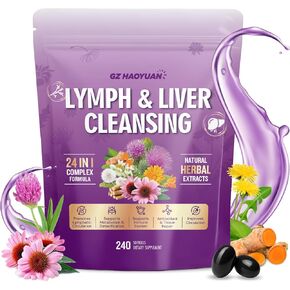 Lymphatic Drainage Supplement, Liver Cleanse Detox & Repair, 24-in-1 Herbal Blend with Echinacea, Dandelion, Burdock, Bromelain, Calendula, Turmeric - Lymph System Support, Less Bloating, 240 Softgels in Kuwait