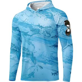 قمصان صيد مطبوعة للرجال بقلنسوة للشمس بعامل حماية من الأشعة فوق البنفسجية 50، قميص طويل الأكمام بعامل حماية من الأشعة فوق البنفسجية وغطاء للرأس من الطفح الجلدي in Kuwait