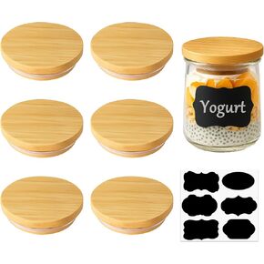 Natural Bamboo 6 Pack Oui Yogurt Jar Lids with Silicone Sealing Rings and Label for 5 oz Glass Jars, Reusable Canning Lids in Saudi Arabia
