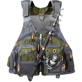 TOMSHOO Fly Fishing Vest for Men Women Adjustable Strap with Mesh Shoulder Pad Multi Pockets for Outdoors Stream Fishing in Kuwait