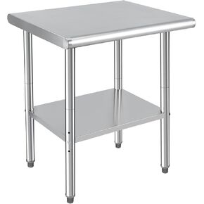 طاولة من الفولاذ المقاوم للصدأ للإعداد والعمل مقاس 60.96 × 76.2 سم، طاولة إعداد المطبخ المعدنية الثقيلة لمحطات العمل التجارية مع رف سفلي قابل للتعديل للمطعم والمنزل والفندق in Kuwait