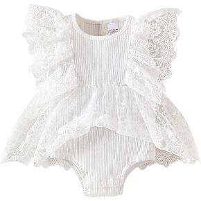 Baby Girl Romper Dress Ribbed Newborn Lace Boho Tutu Dresses Headband Baptism Photography Wedding Summer Outfit 0-24M in Kuwait