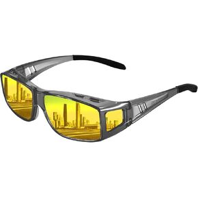 Anti Glare Polarized Night Driving Glasses，Fit Over Prescription Eyeglasses for Men Women in Kuwait