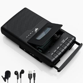Cassette Player Converter, Record to Cassettes/USB via Mic, Portable Cassette to MP3 Music via U Disk,Cassette Tape Player with Headphone Jack,Retractable Handle,One-Touch Recording(Black) in Saudi Arabia