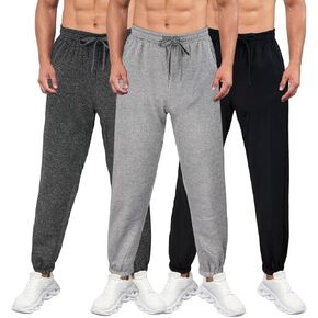 Fleece Elastic Bottom Drawstring Waist Mens Sweatpants with Pockets Anti Pilling Breathable 3 Packs in Saudi Arabia