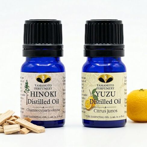 مجموعة الزيوت العطرية اليابانية الممتازة - زيوت هينوكي ويوزو نقية 100% للناشر والعلاج العطري - مقطر بالبخار، درجة علاجية منتجة في اليابان - عبوتان (5 مل لكل منهما) in Kuwait