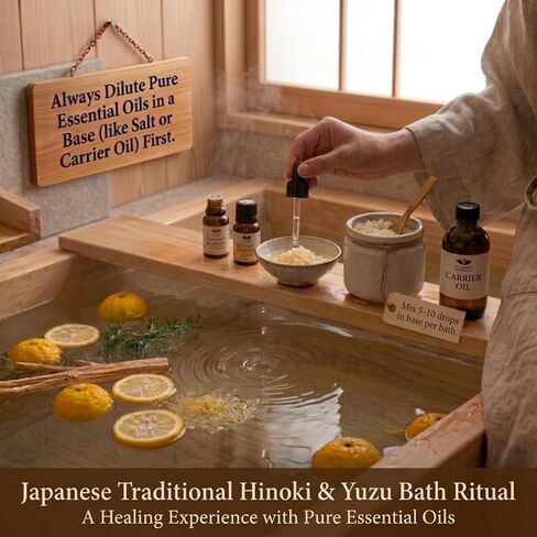 مجموعة الزيوت العطرية اليابانية الممتازة - زيوت هينوكي ويوزو نقية 100% للناشر والعلاج العطري - مقطر بالبخار، درجة علاجية منتجة في اليابان - عبوتان (5 مل لكل منهما) in Kuwait