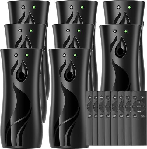 موزع رذاذ معطر هواء أوتوماتيكي 8 عبوات، مثبت على الحائط أو قائم بذاته، إعدادات زمنية متعددة، الاستخدام التجاري والمنزلي في الحمامات والمكاتب وغرف المعيشة والأماكن التجارية (أسود، 1121) in Kuwait