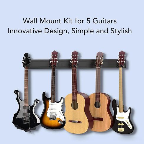 Qqmora Guitar Wall Mount Metal Guitar Hanger with 5 Adjustable Hooks Wall Mount Rack for Acoustic Electric Guitars Basses Space Saving Display Rack in Saudi Arabia