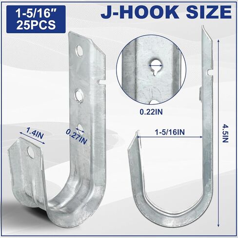 25 Pcs Cable Support J-Hook, Garage Hooks for Hanging, Heavy Duty Metal Network J-Hook for Cable and Wire Management Wall Mount J Utility Hooks, G60 Galvanized Steel(Gold, 1-5/16 Inch) in Saudi Arabia