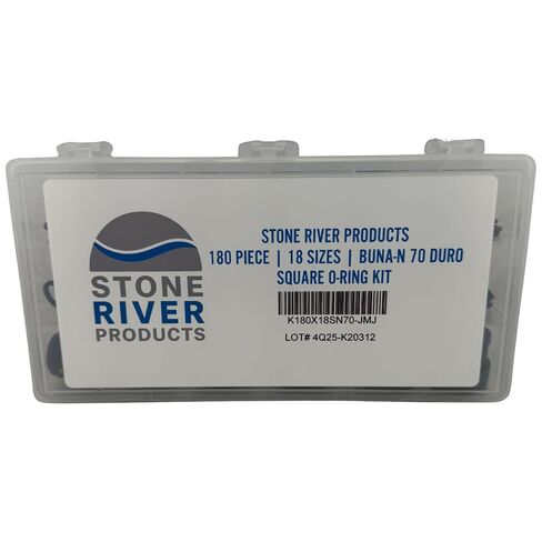 Stone River Products Square O-Ring Kit – 180 Piece, 18 Sizes, Buna-N (Nitrile) 70 Duro Assortment – SN70008–SN70212 Square Seals in Kuwait