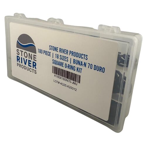 Stone River Products Square O-Ring Kit – 180 Piece, 18 Sizes, Buna-N (Nitrile) 70 Duro Assortment – SN70008–SN70212 Square Seals in Kuwait