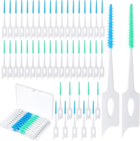 300 PCS Dual-Use Interdental Brushes Soft Silicone Dental Floss Picks Disposable Dental Picks for Teeth Cleaning Bendable Silicone Toothpicks Brush Between Teeth for Adult, Blue & Green in Saudi Arabia