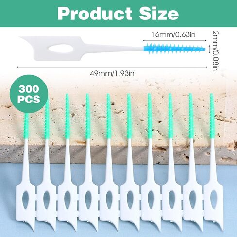 300 PCS Dual-Use Interdental Brushes Soft Silicone Dental Floss Picks Disposable Dental Picks for Teeth Cleaning Bendable Silicone Toothpicks Brush Between Teeth for Adult, Blue & Green in Saudi Arabia