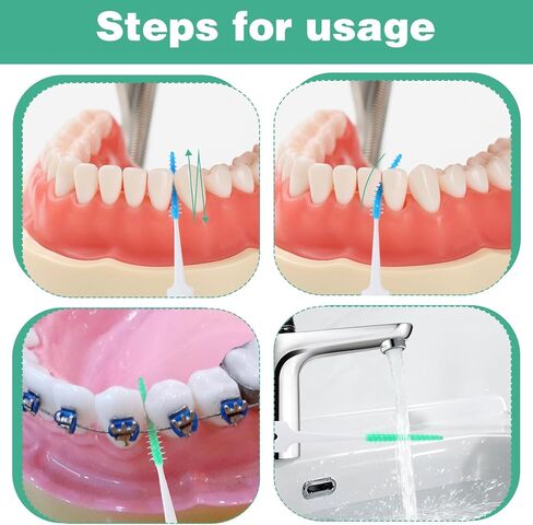 300 PCS Dual-Use Interdental Brushes Soft Silicone Dental Floss Picks Disposable Dental Picks for Teeth Cleaning Bendable Silicone Toothpicks Brush Between Teeth for Adult, Blue & Green in Saudi Arabia