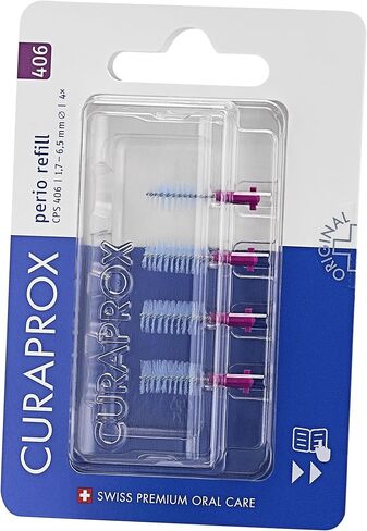 فرشاة كورابروكس بين الأسنان تعيد ملء CPS 406 بيريو – للفجوات الواسعة واللثة الحساسة | شعيرات فائقة الدقة لتنظيف مريح | 4 عبوات | صناعة سويسرية in Kuwait