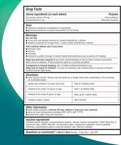 Natural Vegetable Laxative Plus Stool Softener, (180 Tablets), Gentle Effective Dependable Constipation Relief in 6-12 hours, Compare to the Active Ingredients in National Brand Product in Kuwait