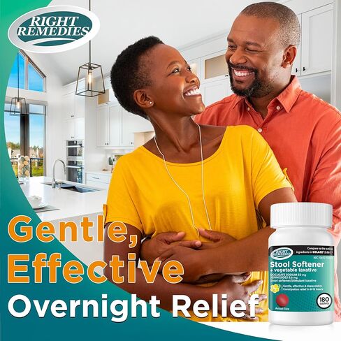 Natural Vegetable Laxative Plus Stool Softener, (180 Tablets), Gentle Effective Dependable Constipation Relief in 6-12 hours, Compare to the Active Ingredients in National Brand Product in Kuwait