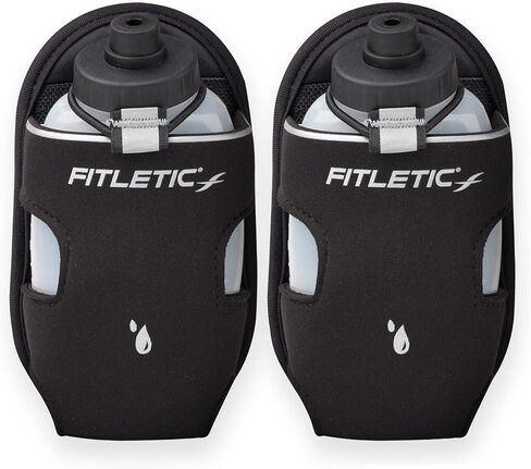 Fitletic - إضافة زجاجة الحافظة الإضافية ، حامل زجاجة ماء مع زجاجة ماء صافية للركض ، ترطيب (غطاء أسود ، 2x 8 أوقية) in Kuwait