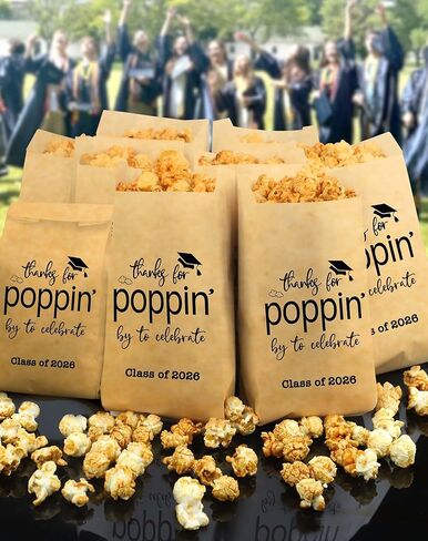 Class of 2026 Thanks for Popping By to Celebrate Popcorn Bags Graduation Party Favors Popcorn Treat Snack Goodie Paper Bags Grease Resistant (100) in Kuwait