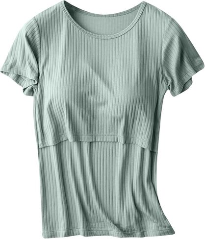Womens Tops with Built in Bra 2026 Summer T Shirts Slim Fitted Going Out Y2K Basic Tee Vacation Clothes Soft Homewear in Saudi Arabia
