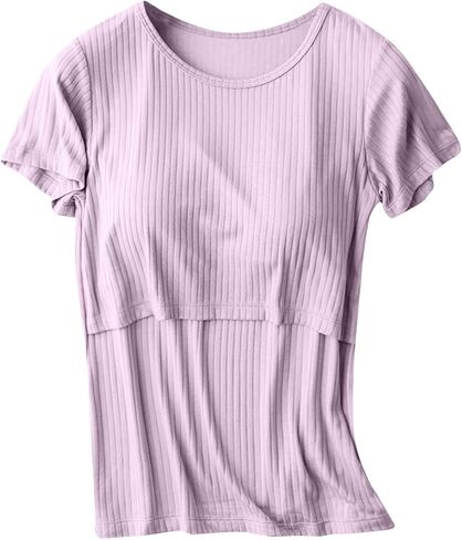 Womens Tops with Built in Bra 2026 Summer T Shirts Slim Fitted Going Out Y2K Basic Tee Vacation Clothes Soft Homewear in Saudi Arabia