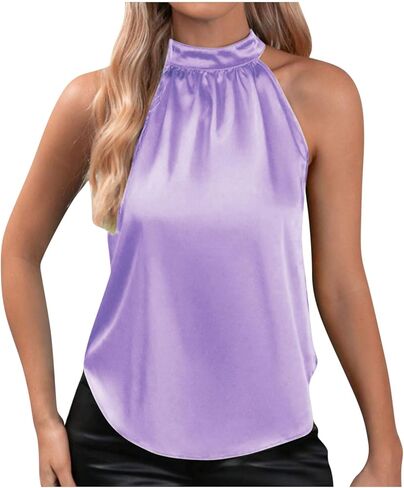 Tank Tops for Women Sleeveless Mock Neck Tank Top Silk Satin Tops Dressy Blouses Work Shirts Business Casual Outfits in Saudi Arabia