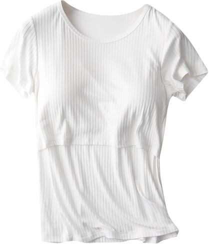 Womens Tops with Built in Bra 2026 Summer T Shirts Slim Fitted Going Out Y2K Basic Tee Vacation Clothes Soft Homewear in Saudi Arabia