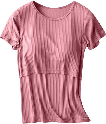 Womens Tops with Built in Bra 2026 Summer T Shirts Slim Fitted Going Out Y2K Basic Tee Vacation Clothes Soft Homewear in Saudi Arabia