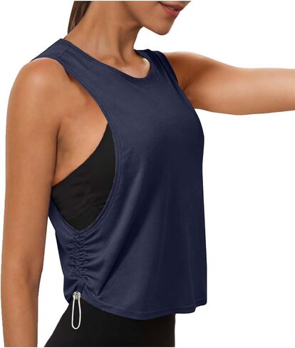 Yoga Tank Tops for Women Workout Sport Athletic Yoga Running Gym Loose Crop Sleeveless Shirts Yoga Side Drawstring Top in Saudi Arabia
