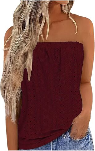 Off The Shoulder Tops for Women Sleeveless Eyelet Top Summer Vacation Boho Top Casual Tube Top Shirts Fashion Clothes in Saudi Arabia