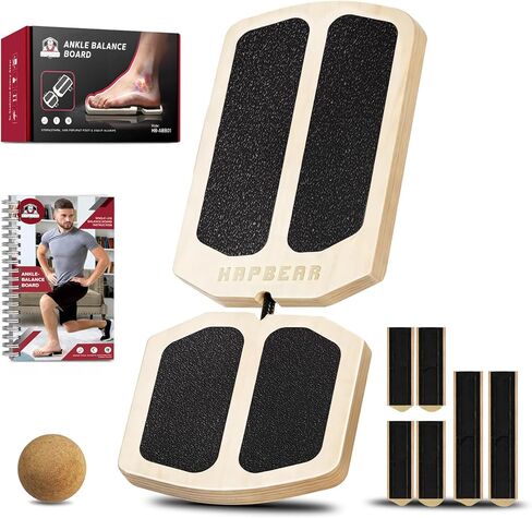 لوح توازن ساق واحدة من هاببير لإعادة تأهيل وتقوية الكاحل - 80 تكوينًا مع دليل العلاج الطبيعي وكرة التدليك - مثبت القدم لتخفيف التهاب اللفافة الأخمصية، وشفاء الكاحل الملتوي، وألم العرقوب، والتدريب على التوازن - معدات الصالة الرياضية المنزلية in Kuwait