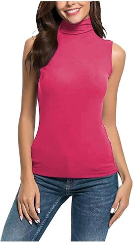 Tank Tops for Women Sleeveless Mock Neck Tank Top Turtleneck Tank Tops Slim Stretchy Layer Tee Shirts Summer Vacation in Saudi Arabia