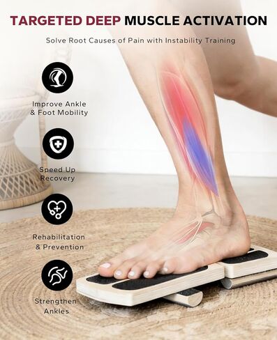 لوح توازن ساق واحدة من هاببير لإعادة تأهيل وتقوية الكاحل - 80 تكوينًا مع دليل العلاج الطبيعي وكرة التدليك - مثبت القدم لتخفيف التهاب اللفافة الأخمصية، وشفاء الكاحل الملتوي، وألم العرقوب، والتدريب على التوازن - معدات الصالة الرياضية المنزلية in Kuwait