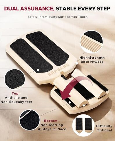 لوح توازن ساق واحدة من هاببير لإعادة تأهيل وتقوية الكاحل - 80 تكوينًا مع دليل العلاج الطبيعي وكرة التدليك - مثبت القدم لتخفيف التهاب اللفافة الأخمصية، وشفاء الكاحل الملتوي، وألم العرقوب، والتدريب على التوازن - معدات الصالة الرياضية المنزلية in Kuwait