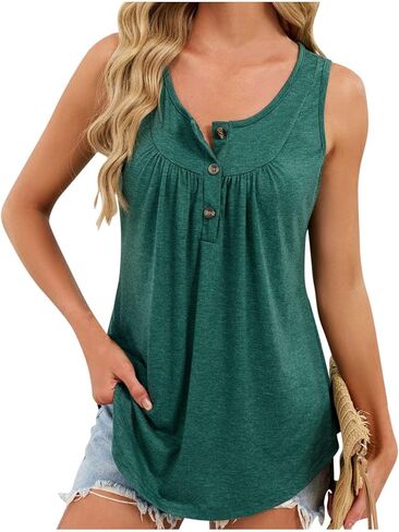 Tank Tops for Women 2026 Button Down Shirt Spring Summer Sleeveless Tee Henley Shirt Square Neck Basic Outfits Clothes in Saudi Arabia