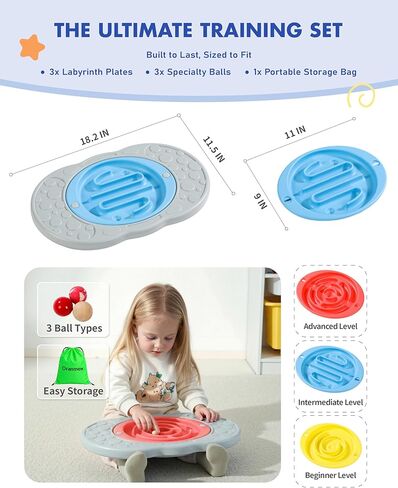 لوح توازن المتاهة 2 في 1 للأطفال، 3 متاهات قابلة للتبديل و3 كرات تحدي، قاعدة مطاطية غير قابلة للانزلاق للتدريب الأساسي، إعداد التزلج والتركيز على اضطراب فرط الحركة ونقص الانتباه، للأعمار من 3 إلى 12 عامًا in Kuwait