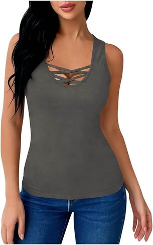 Workout Tank Tops for Women Strappy V Neck Yoga Shirts Sport Outdoor Athletic Running Tank Tops Sleeveless Gym Clothes in Saudi Arabia
