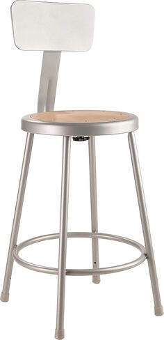 Pemberly Row 24" Modern Metal Heavy Duty Bar Stool with Adjustable Backrest, Masonite Wood Seat, Gray and Brown Finish, 37-39" Height, 300 lb Capacity, Durable Steel Frame for Art Rooms or Home Labs in Saudi Arabia