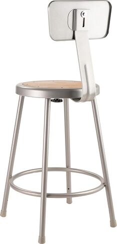 Pemberly Row 24" Modern Metal Heavy Duty Bar Stool with Adjustable Backrest, Masonite Wood Seat, Gray and Brown Finish, 37-39" Height, 300 lb Capacity, Durable Steel Frame for Art Rooms or Home Labs in Saudi Arabia