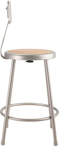 Pemberly Row 24" Modern Metal Heavy Duty Bar Stool with Adjustable Backrest, Masonite Wood Seat, Gray and Brown Finish, 37-39" Height, 300 lb Capacity, Durable Steel Frame for Art Rooms or Home Labs in Saudi Arabia