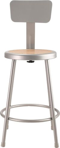 Pemberly Row 24" Modern Metal Heavy Duty Bar Stool with Adjustable Backrest, Masonite Wood Seat, Gray and Brown Finish, 37-39" Height, 300 lb Capacity, Durable Steel Frame for Art Rooms or Home Labs in Saudi Arabia