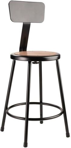 Pemberly Row 24" Modern Metal Heavy Duty Stool with Backrest, Adjustable 37-39" Height, Masonite Wood Seat, Steel Frame, Brown/Gray Finish, Square Contoured Seat, Durable for Labs or Classrooms in Saudi Arabia