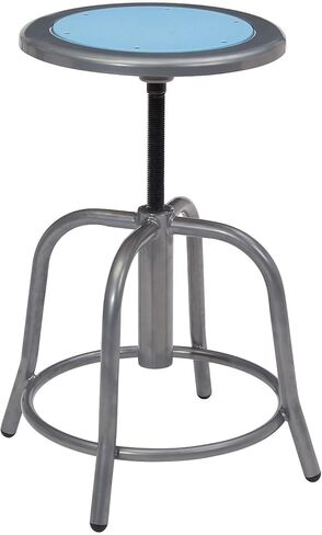 Pemberly Row Adjustable Swivel Metal Stool, 18-24 in Height, Blueberry Seat, Gray Finish, 360-Degree Rotation, Heavy-Duty Steel, Footrest, Contemporary Design, Ideal for Science Labs or Educational in Saudi Arabia