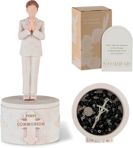 First Communion Gifts for Boys: Holy Confirmation Baptism Favors for Teenage Son Grandson Nephew Brother, Primera Christian Religious Catholic Rosary Figurine Keepsake Box in Kuwait