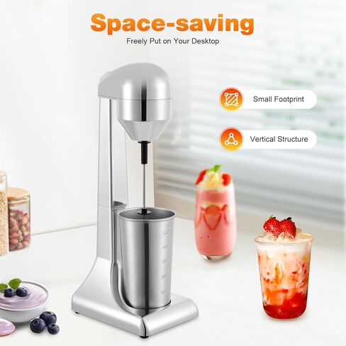 Electric Milkshake Maker Machine, Stainless Steel Drink Mixer Blender, 100W Dual Speed, Silver, 500ml/16.9oz Cup with Measuring Graduations, Countertop in Kuwait
