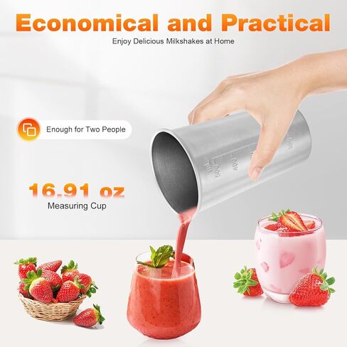 Electric Milkshake Maker Machine, Stainless Steel Drink Mixer Blender, 100W Dual Speed, Silver, 500ml/16.9oz Cup with Measuring Graduations, Countertop in Kuwait