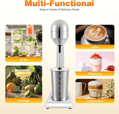 Electric Milkshake Maker Machine, Stainless Steel Drink Mixer Blender, 100W Dual Speed, Silver, 500ml/16.9oz Cup with Measuring Graduations, Countertop in Kuwait