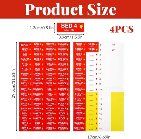 4 Sheets Breaker Box Labels Stickers Electrical Panel Labels Stickers Box Label Circuit Breaker Label for Breakers Panel Boxes Home Office Electricians in Saudi Arabia